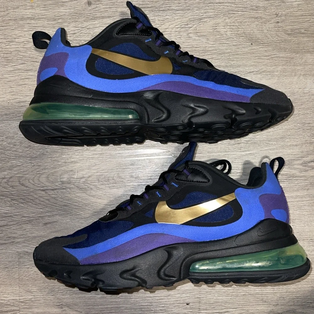 Size 12- Nike Air Max 270 React Black/Gold/Blue AO4197-005